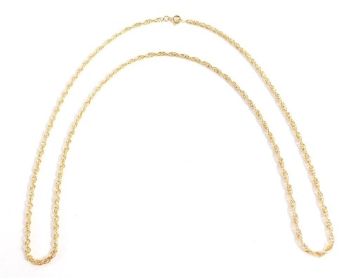 A fancy link neck chain, with inter linked links, yellow metal, marked 750, 60cm long, 12.5g.