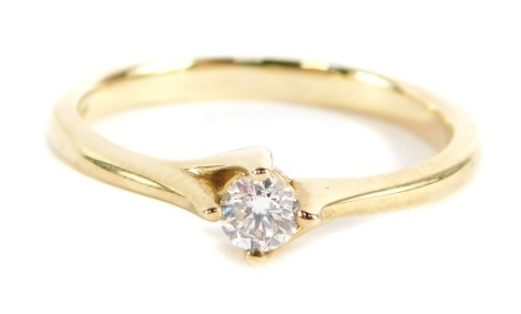 A 9ct gold diamond solitaire ring, with round brilliant cut diamond approx 0.15cts, in four claw twist setting, ring size N, 2.2g all in. Note: VAT is payable on the hammer price of this lot.