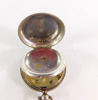 A Tivoli lady's silver cased wristwatch, and a Continental silver pocket watch, stamped 800, with white enamel dial, floral gold and silver markers, 40.3g all in. (2) - 2