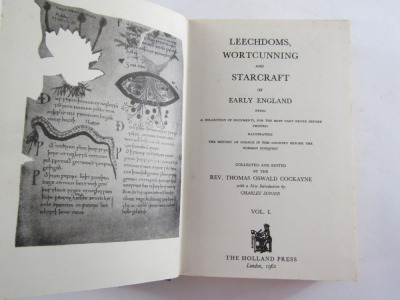 Books: Leechdoms Wortcunning & Starcraft of Early England, collected and edited by the Rev Thomas Oswald, with a new introduction by Dr Charles Singer, 3 vols, revised edition, gilt tooled blue cloth, with yellow dust wrappers, published by The Holland Pr - 3