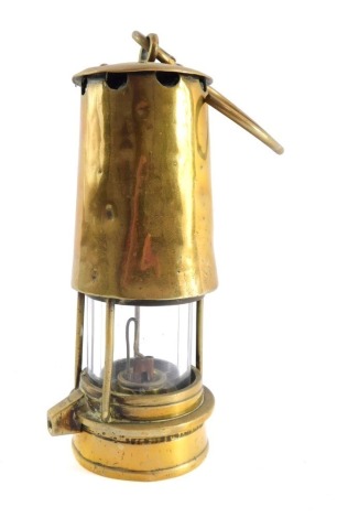 A brass miner's safety lamp, No 12, 22.5cm high.