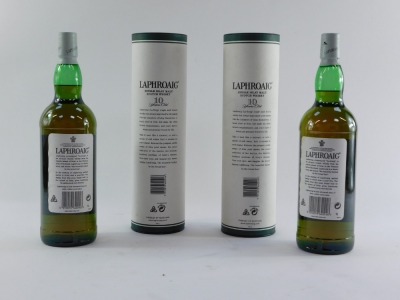 Two bottles of Laphroaig Single Islay Malt Scotch Whisky, ten years old, each 1 litre, boxed. - 2