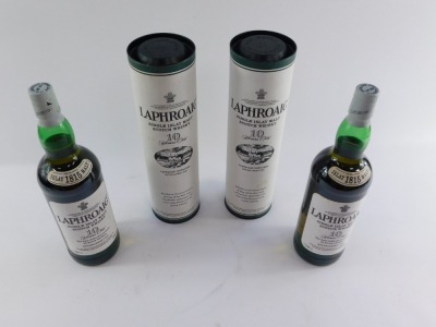 Two bottles of Laphroaig Single Islay Malt Scotch Whisky, ten years old, each 1 litre, boxed. - 3