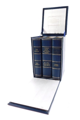 Books: Anthony Sampson, Anatomy of Britain Today; D C Watt, A History of The World In The 20th Century; Max Nicholson, The System, 3 vols, gilt tooled blue leather, first editions, published by Hodder & Stoughton, London 1967, in a blue slip case, gilt de