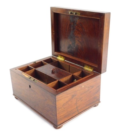 A Victorian rosewood and flame mahogany box, of rectangular section, with a fitted interior tray, 14.5cm, 27.5cm, 20.5cm.