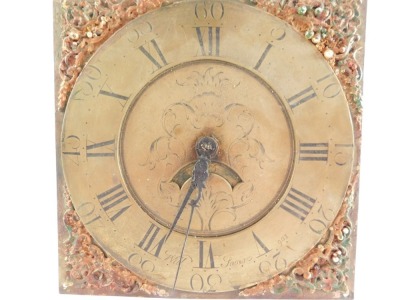 Will Snow. A longcase clock brass square dial, with foliate spandrels, brass chapter ring bearing Roman numerals and Arabic seconds, date aperture, signed Will Snow No 106, 22cm x 22cm. - 2