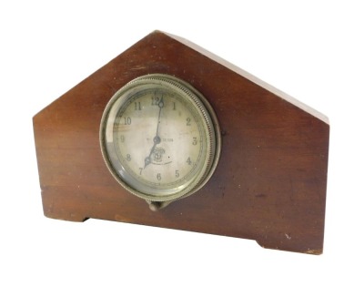 A Smiths of Portland Street London car clock, later mahogany cased, dial bearing no. 35,526, 14cm high, 22cm wide, 5cm deep.