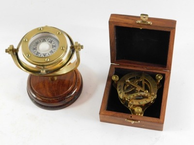 Nautical interest. A cased brass sextant and a gimbal compass. (2) - 7