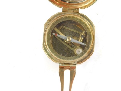 A Stanley London brass nautical compass, with Natural Sine table to the outer casing. - 5