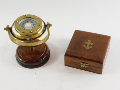 Nautical interest. A cased brass sextant and a gimbal compass. (2) - 4