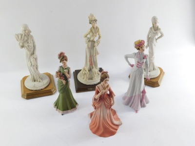 A group of ceramic figures, to include a Capo di Monte Iba, two After Belcari, Capo di Monte limited edition figure of a a lady with coat, and another Capo di Monte figure in peach. (6) - 3