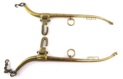 A pair of brass horse hames, each solid brass with patent stamp, size No 2, 88cm long.