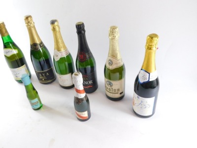 Champagne and other alcohol, comprising Lambrusco, Bucks Fizz, Avalon Sparkling Perry, Belnor, Cava Brut, Chaumet, miniature Babycham and a Cordon Rouge champagne. (8) - 2