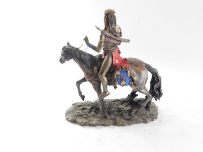 A Indian Chief warrior figure, modelled seated on horseback, 31cm high, 30cm wide. (AF) - 3