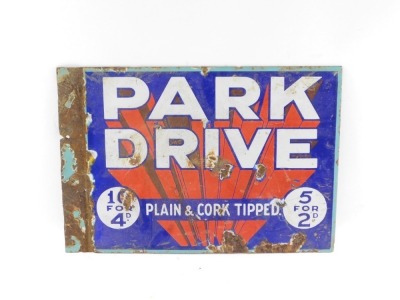 A Park Drive cigarettes double sided enamel sign, plain and cork tip, 10 for 4d, 5 for 2d, 30cm x 44cm. (AF) - 2