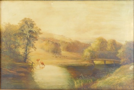 English School (19th Century). Castle and lake scene, oil on canvas, possibly L Roberts, oil on canvas, 49cm x 75cm.