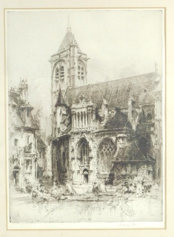 Hedley Fitton (1857-1929). Notre Dame Bourges, etching, signed in pencil to margin and titled, 46cm x 34cm.