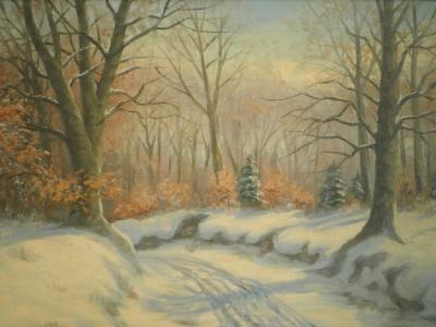 L Frommling (20thC). Winter woodland track