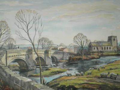 Walter Cecil Horsnell (b.1941). River scene with bridge