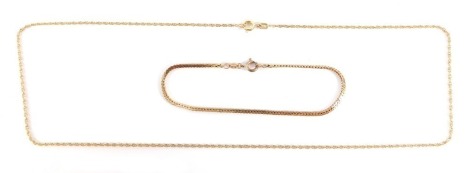 Two 9ct gold chains, comprising a 9ct gold V splayed link bracelet, 16cm long, and a fancy link neck chain 50cm long, 5.7g all in.