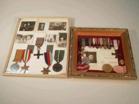 Two sets of framed service medals awarded to Adam Kostecki of the Polish