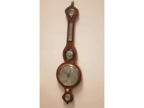 A 19thC onion headed banjo barometer with steel engraved dial and mirror