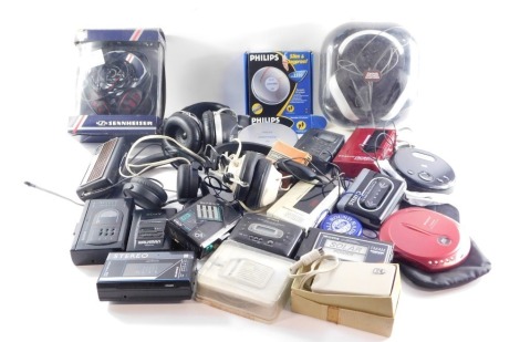 A group of stereo equipment, Sony headphones, Philips portable CD player, Sennheiser headphones, etc. (1 box)