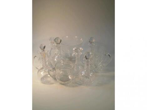 Six cut glass decanters