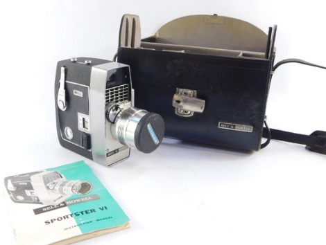 A Bell & Howell Sportster VI cine camera, in leather carry case.