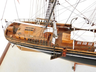 A wooden scale model of The Cutty Sark, three masted clipper complete with lifeboats, rigging, etc., wooden cased with brass plaque, the case 120cm wide. - 4