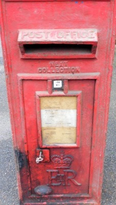 A Post Office red cast iron wall mounted letter box, Elizabeth II, 138, number 1, with key, 85cm high, 35cm wide. - 2
