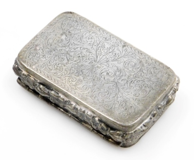 A 19thC pewter snuff box, the hinged lid inscribed A Southward, above a scene of pheasants within a foliate border, with a raised border of flower heads and foliage, scroll engraved base, 8cm x 5cm. - 2
