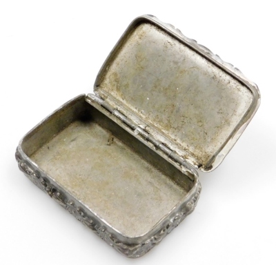 A 19thC pewter snuff box, the hinged lid inscribed A Southward, above a scene of pheasants within a foliate border, with a raised border of flower heads and foliage, scroll engraved base, 8cm x 5cm. - 3