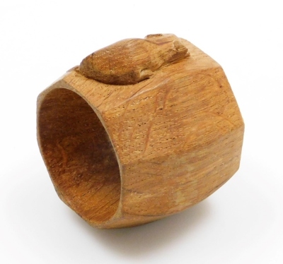 A Mouseman light oak napkin ring by Robert Thompson of Kilburn, 5cm high. - 2