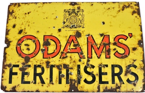 An Odams' Fertilisers enamel sign, 53cm x 77cm, (AF).