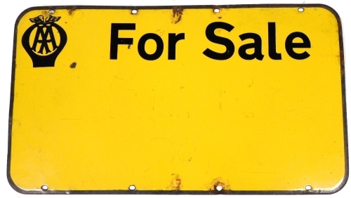 An AA For Sale enamel sign, of rectangular form with rounded corners, 44cm x 76.5cm, (AF).