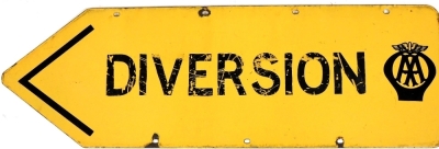 An AA Diversion double sided enamel road sign, of arrow form, 30cm x 96cm, (AF).