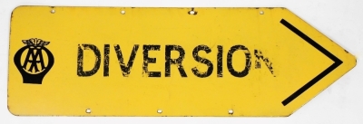 An AA Diversion double sided enamel road sign, of arrow form, 30cm x 96cm, (AF). - 2