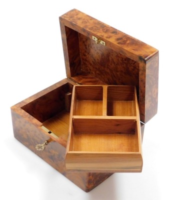 A walnut jewellery casket, the domed top opening to reveal a two level interior, 9cm high, 17cm wide, 12cm deep. - 2