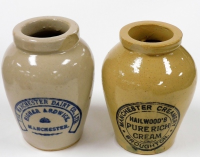 A group of pottery and kitchenalia, including a John Jelfs celadon glazed vase, Manchester Dairy and Creamery pottery stoneware cream jars, and an Emma Bridgewater teapot printed with bands of birds. (a quantity) - 2