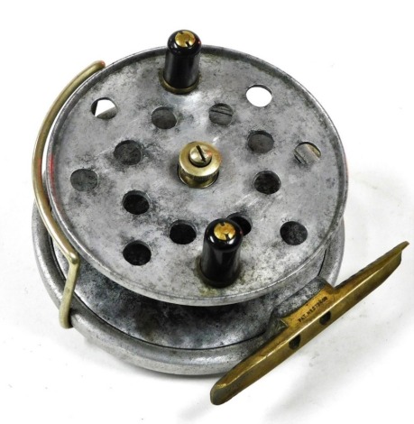 A Hardy Brothers Longstone alloy centrepin reel, 4" (10cm) diameter, patent number 24245.