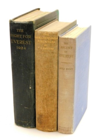 Norton (E.F. Lieutenant Colonel). The Fight for Everest: 1924, first edition, with black and white illustrations and folding maps, green cloth bound with gilt tooling, published by Edward Arnold and Co, 1925, Hunt (John) The Ascent of Everest, blue cloth 