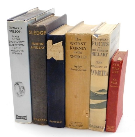 A group of bindings relating to the Antarctic, to include Seaver (George), Edward Wilson of The Antarctic; Naturalist and Friend, published by John Murray, London, 1933, reprinted edition, blue cloth bound, Cherry-Garrard (Apsley) The Worst Journey in The