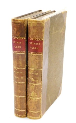 Nansen (Fridtjof, Dr). Farthest North: The Norwegian Polar Expedition, 1893-1896, two volume edition, with black and white illustrations and folding map, half leather and half pebbled cloth boards with gilt tooling, published by George Newnes Ltd, Londo