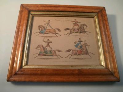 A colour print depicting equestrian characters