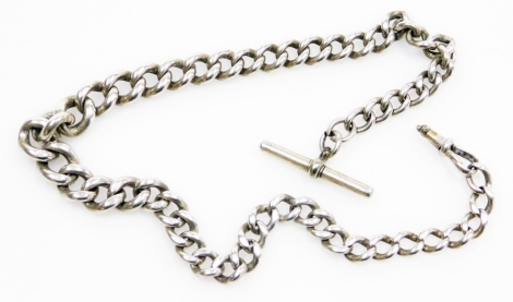 A silver curb link Albert watch chain, 1.5oz, 35cm long.