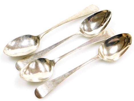 A set of four Victorian Old English pattern silver teaspoons, with P.M monogram to each handle, William Bateman II, London 1838, 2oz.