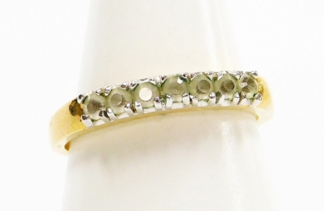 A dress ring, half hoop set with cz stones, on yellow metal band, unmarked, ring size P½, 2.5g all in.