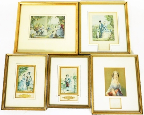 A group of Baxter and Le Blond prints, to include Queen Victoria, Royal Family at Buckingham Palace, The Wedding Day, The Departure and another, (5).