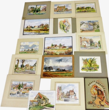 Terry Shelbourne (1930-2020). A group of watercolours of various Lincolnshire scenes, to include Morton, Billinghay Memorial, Bardney Church, Waterwell Lane Ancaster, Dunston, etc., many signed and dated, various sizes. (a quantity)